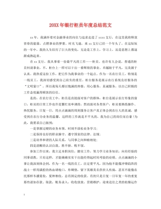 20XX年银行柜员年度总结范文 