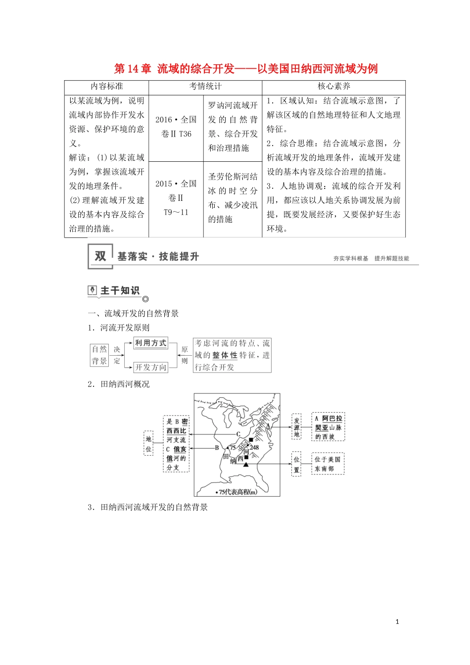 （山东专用）高考地理一轮总复习 第14章 流域的综合开发——以美国田纳西河流域为例教案（含解析）鲁教版-鲁教版高三全册地理教案_第1页