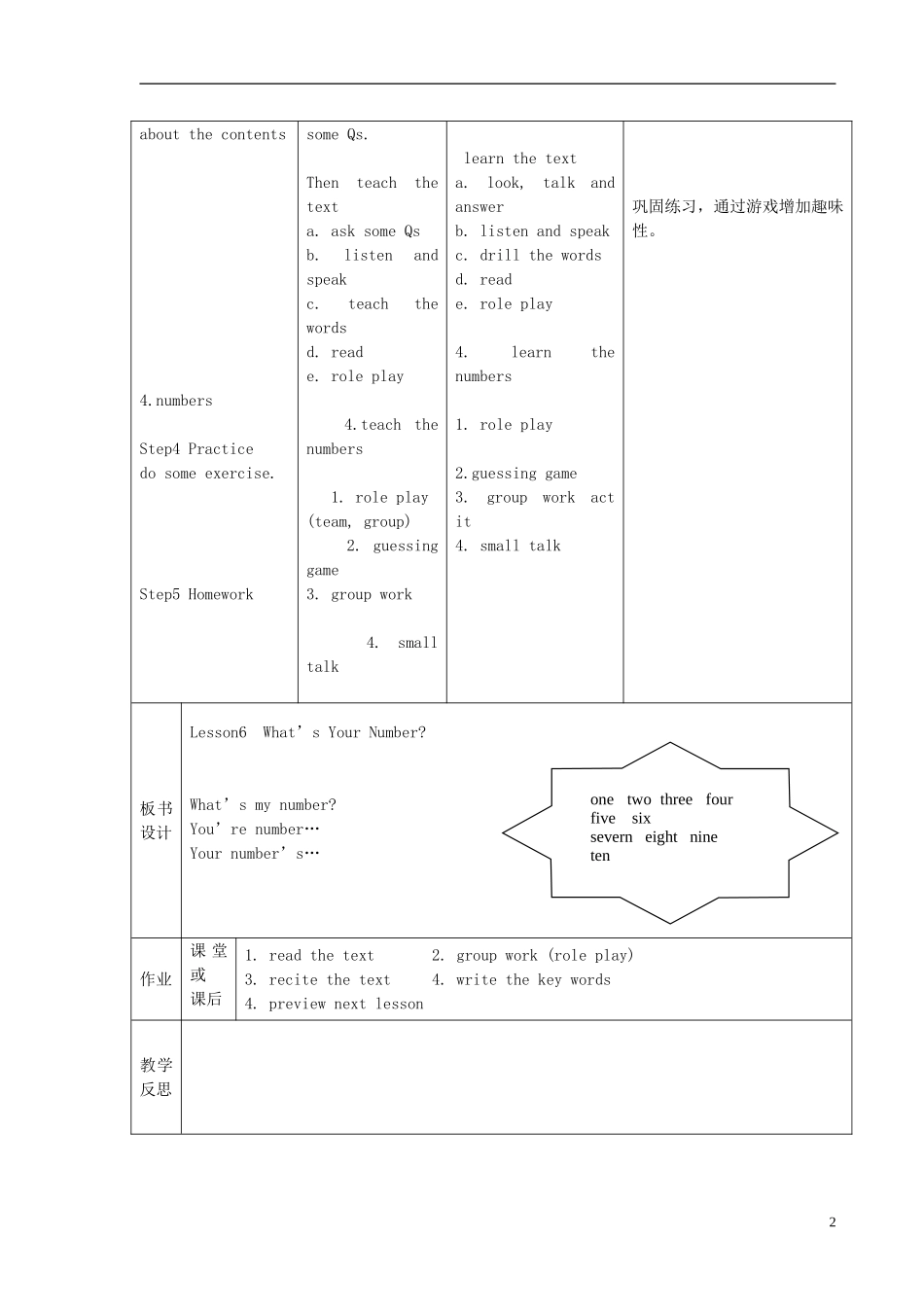 （EEC）三年级英语上册 Lesson6 What s Your Number教案（1）_第2页