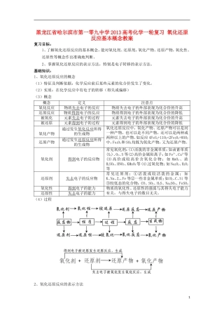 黑龙江省哈尔滨市第一零九中学2013高考化学一轮复习 氧化还原反应基本概念教案