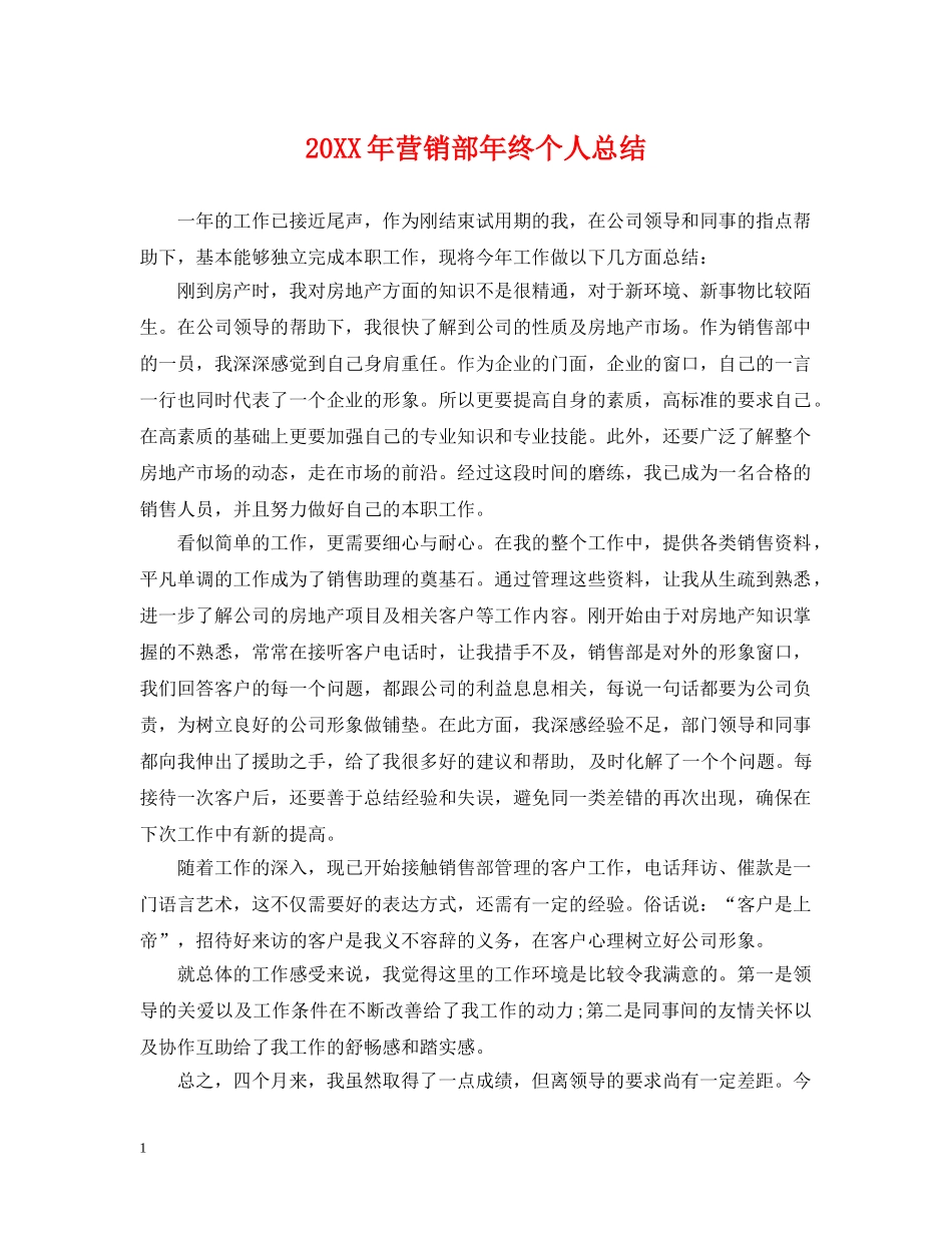 20XX年营销部年终个人总结 _第1页