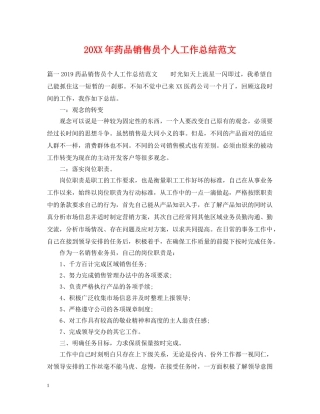 20XX年药品销售员个人工作总结范文 