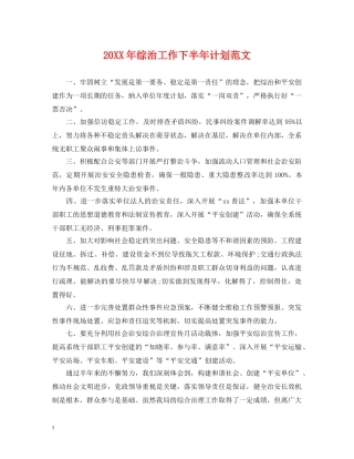 20XX年综治工作下半年计划范文 
