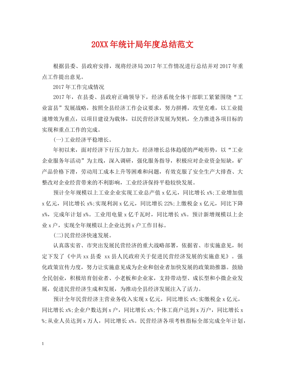 20XX年统计局年度总结范文 _第1页