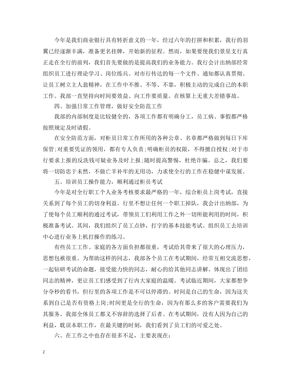 20XX年终出纳员个人总结范文 _第2页