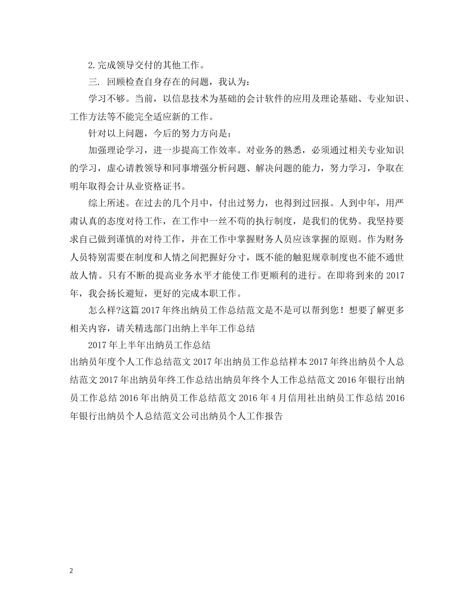 20XX年终出纳员工作总结范文 _第2页
