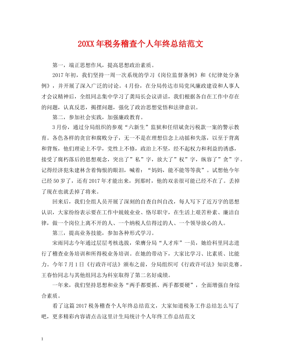 20XX年税务稽查个人年终总结范文 _第1页