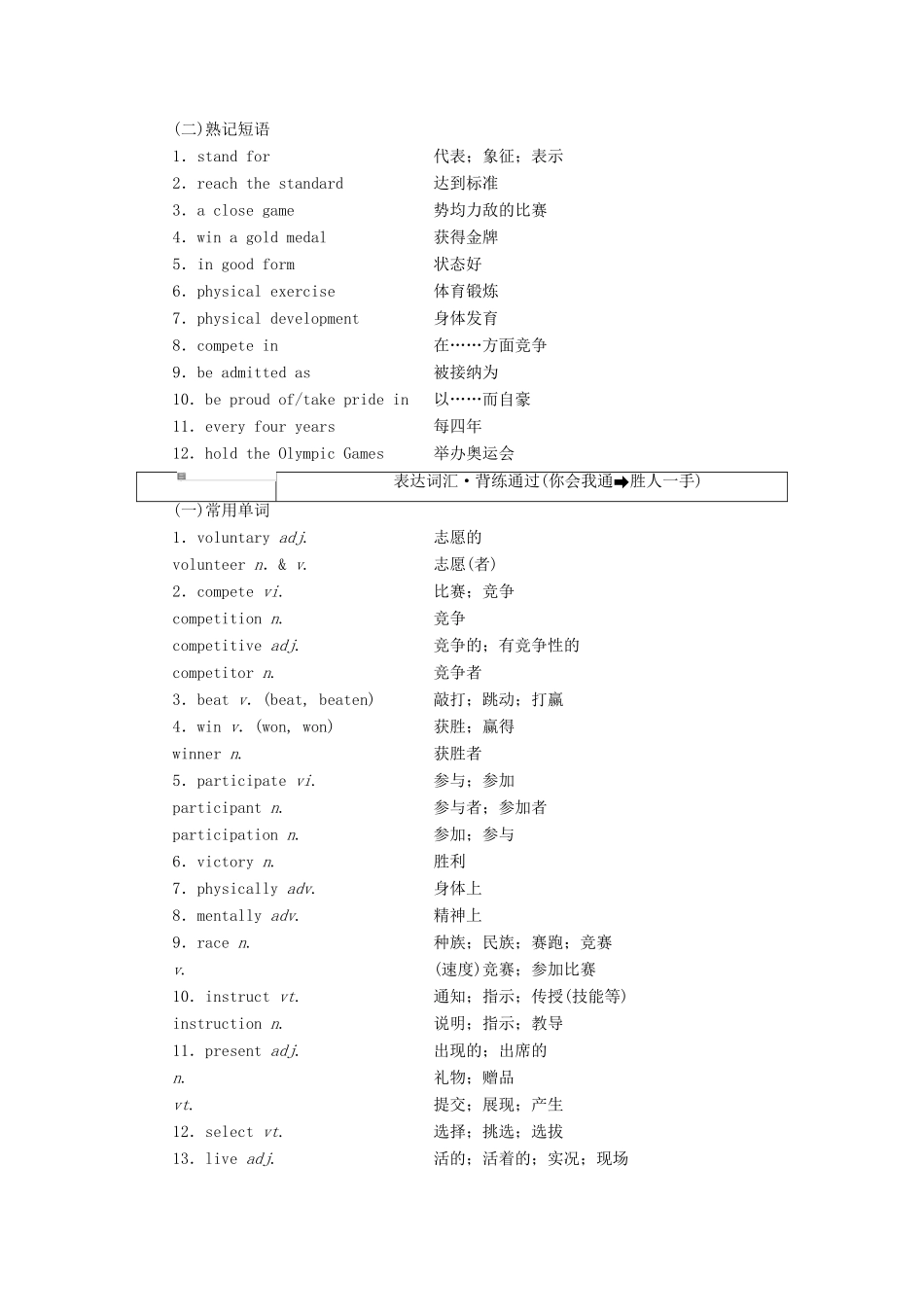 高考英语一轮复习 精选晨背热点话题（十七）体育讲义-人教版高三全册英语教案_第2页