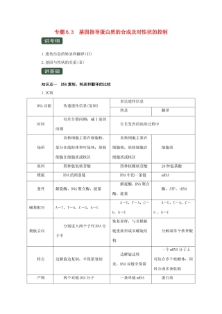 高考生物一轮复习 专题6.3 基因指导蛋白质的合成及对性状的控制（讲）（含解析）-人教版高三全册生物教案