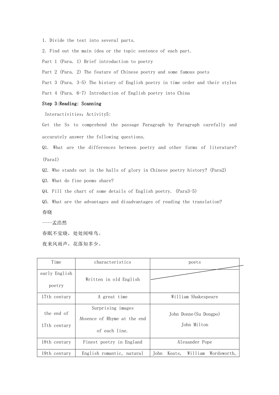 高考英语 Unit 4 A garden of poems-Reading教案 大纲人教版_第2页