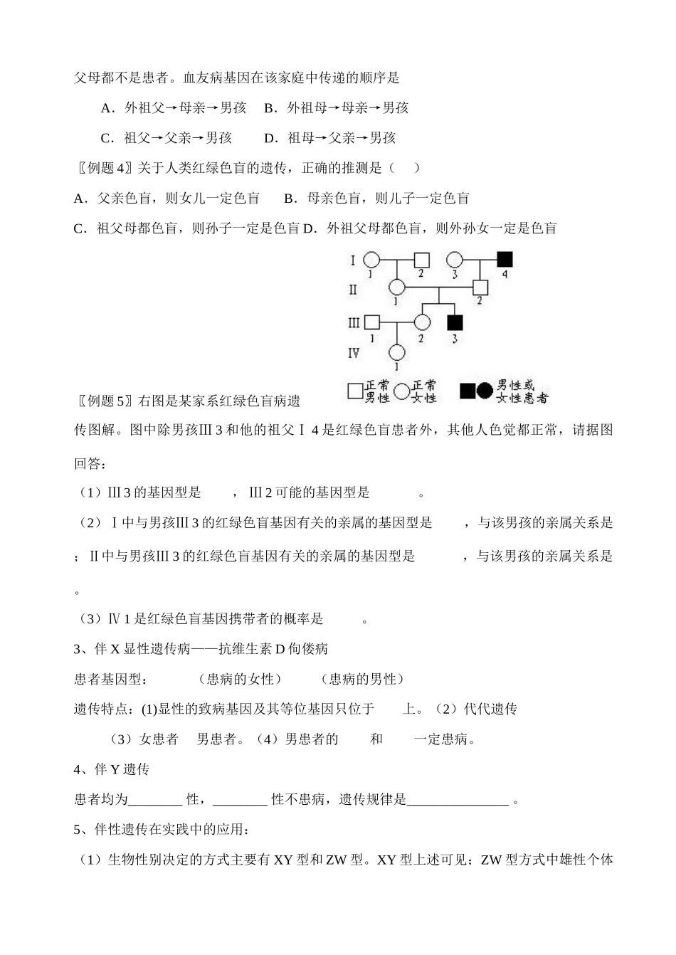 高二生物生物：2.3《伴性遗传》教案新人教版_第3页