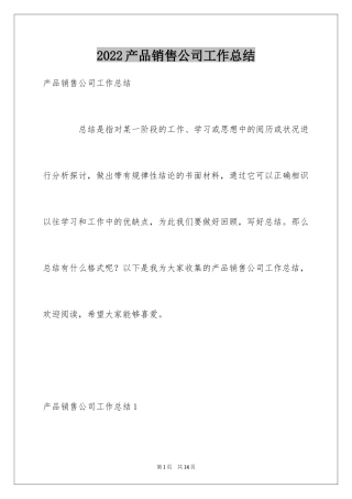 2024产品销售公司工作总结