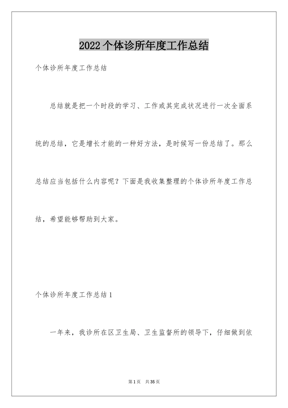 2024个体诊所年度工作总结_1_第1页