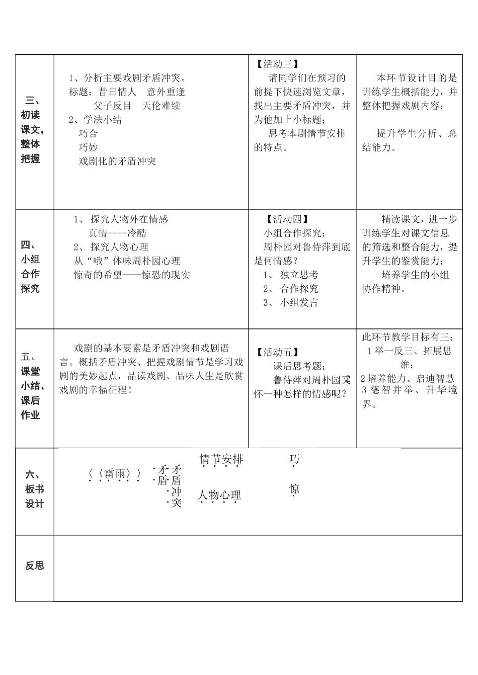 高中语文第一单元 《雷雨》教案（公开课） 新人教版必修4_第2页