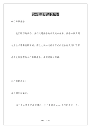 2024中行辞职报告