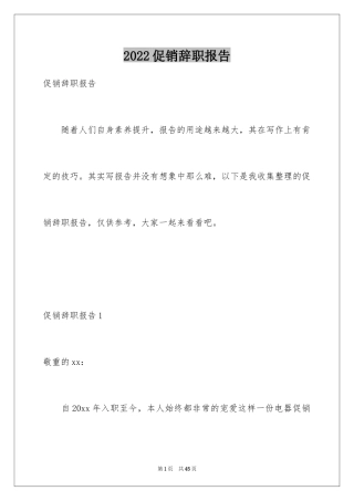 2024促销辞职报告