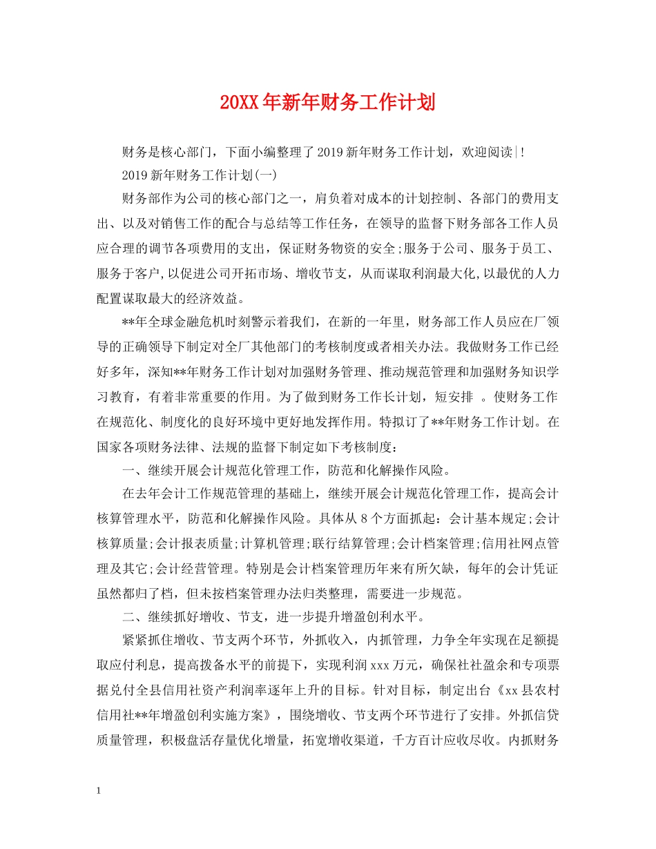 20XX年新年财务工作计划 _第1页