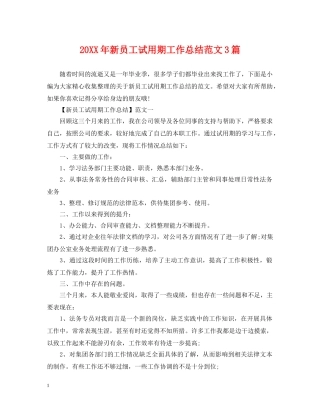 20XX年新员工试用期工作总结范文3篇 