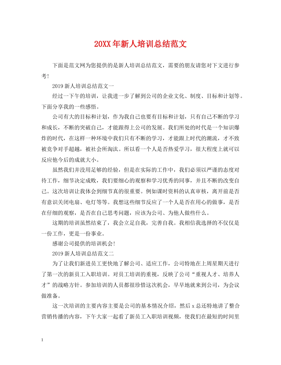 20XX年新人培训总结范文 _第1页