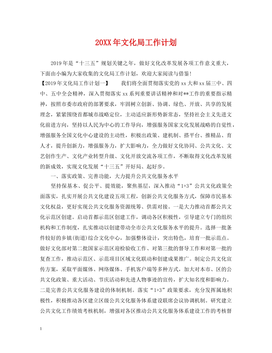 20XX年文化局工作计划 _第1页