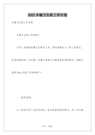 2024乡镇卫生院工作计划_2