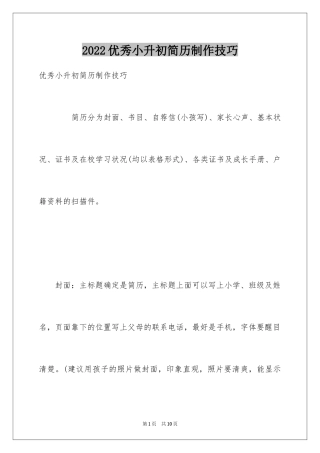 2024优秀小升初简历制作技巧