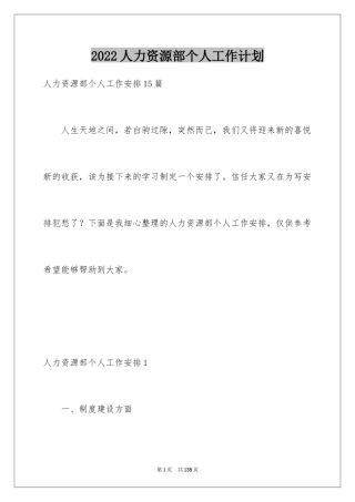 2024人力资源部个人工作计划