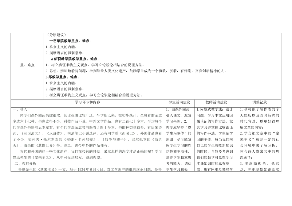 高中语文下学期第12周教学设计（拿来主义）-人教版高中全册语文教案_第2页
