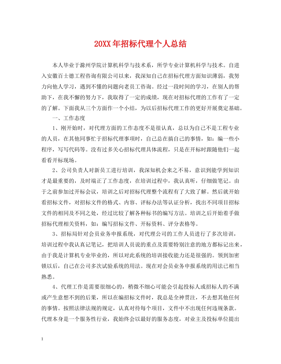 20XX年招标代理个人总结 _第1页