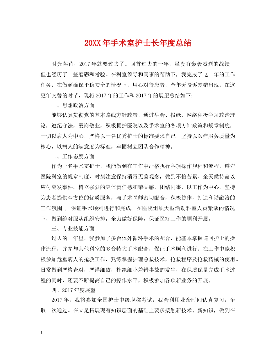 20XX年手术室护士长年度总结 _第1页