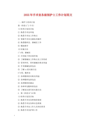 20XX年手术室各级别护士工作计划范文 