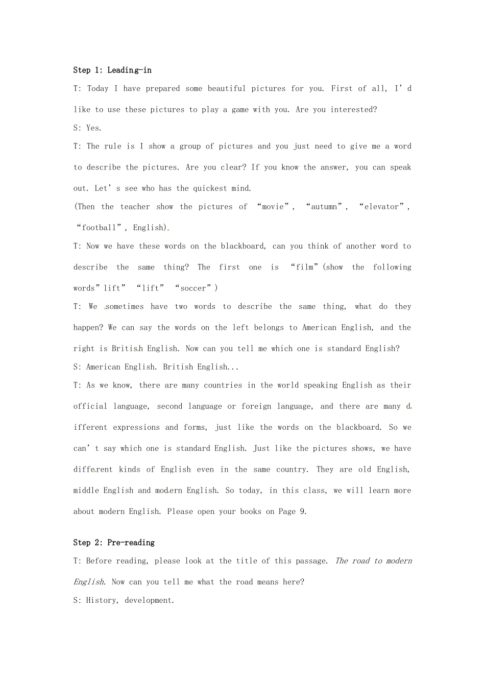 高中英语 Unit2 English around the world-The road to modern English教案 新人教版必修1-新人教版高一必修1英语教案_第2页