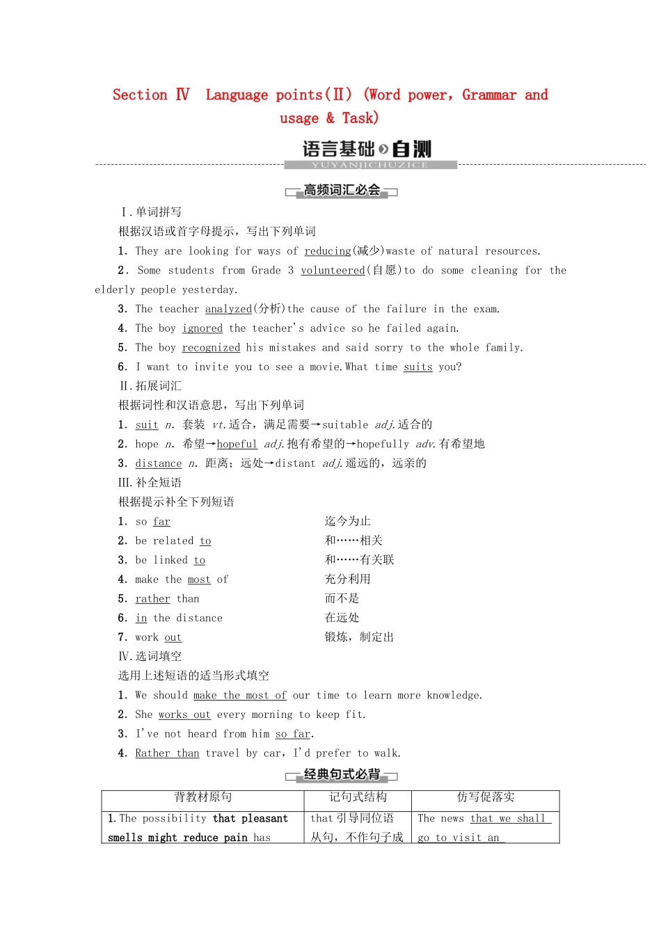 高中英语 Unit 1 The world of our senses Section Ⅳ Language points（Ⅱ） （Word powerGrammar and usage  Task）教案（含解析）牛津译林版必修3-牛津版高一必修3英语教案_第1页