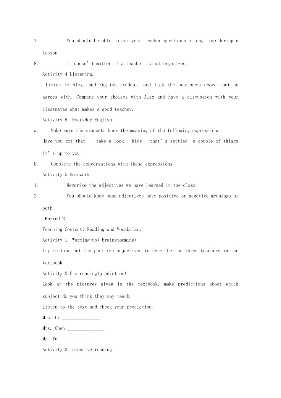 高中英语 module2 My new teachers单元教案 外研版必修1_第3页