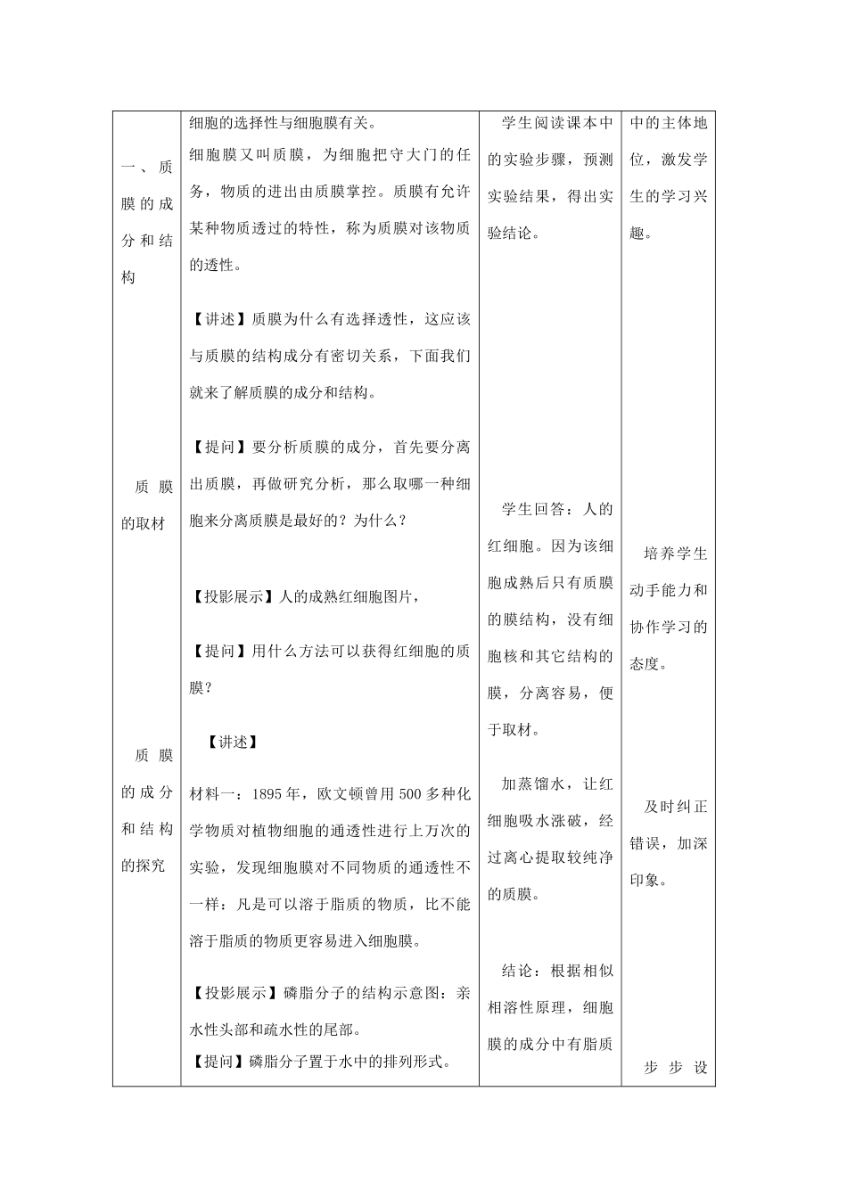 高中生物：2.2《细胞膜和细胞壁》教案浙科版必修1_第2页