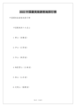 2024中国最美旅游胜地排行榜