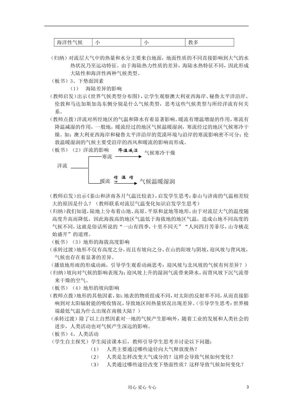 高中地理《气候及其在地理环境中的作用》教案1 中图版必修1_第3页