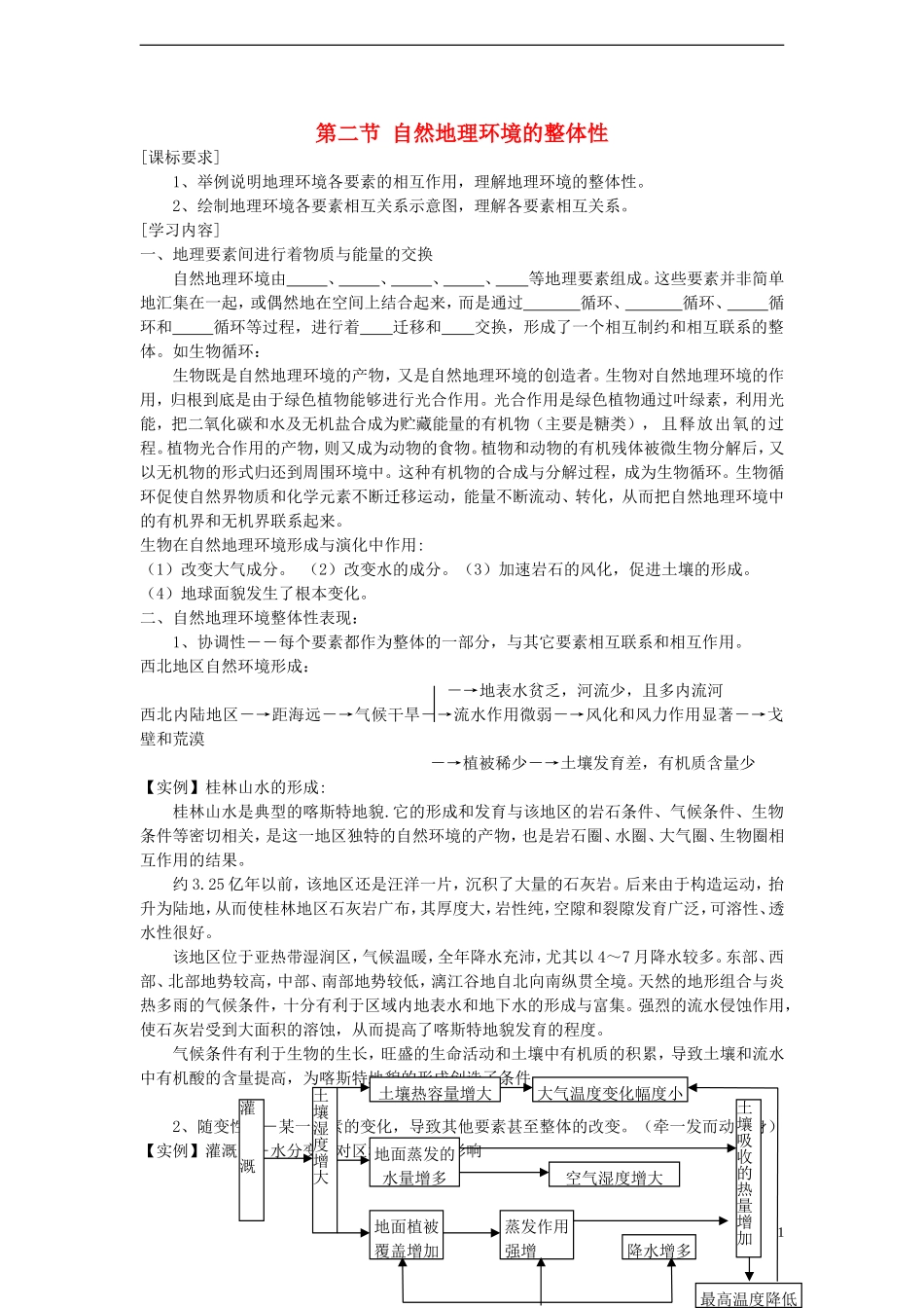 高中地理 自然地理环境的整体性教案 湘教版必修1_第1页