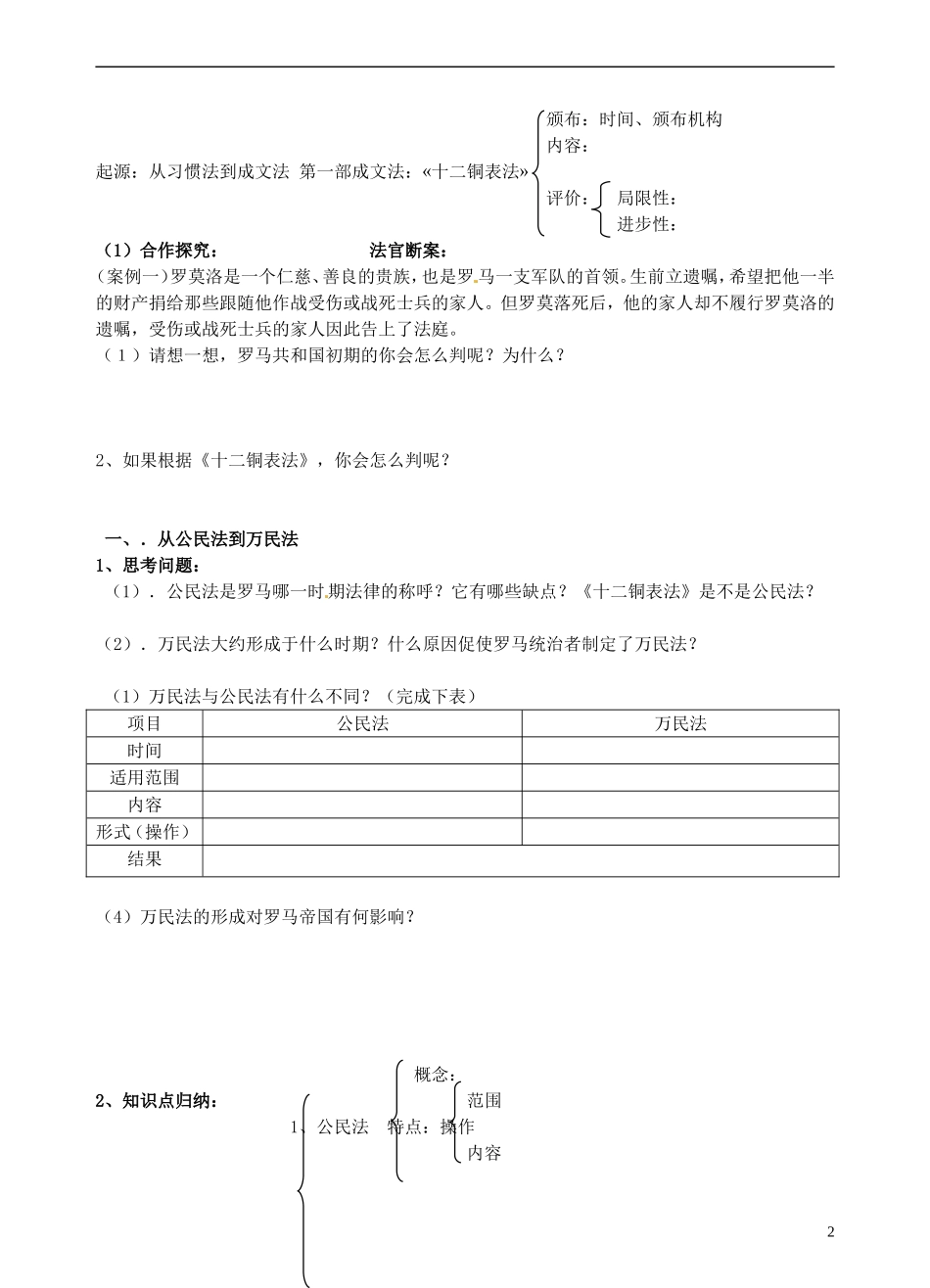 青海师范大学附属第二中学高中历史 6.3罗马人的法律教案 新人教版必修1_第2页