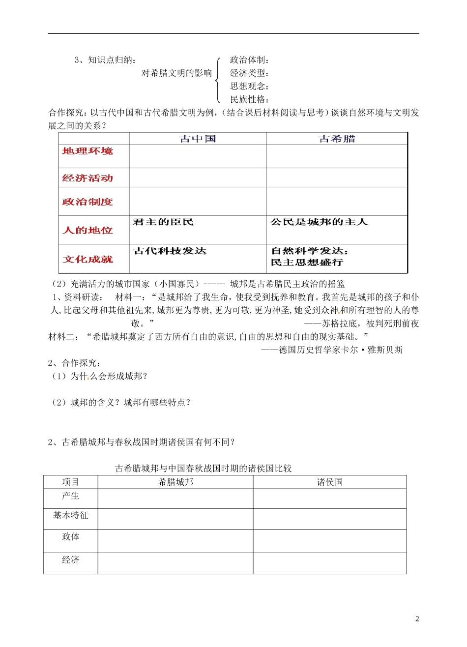 青海师范大学附属第二中学高中历史 6.1民主政治的摇篮古代希腊教案 新人教版必修1_第2页