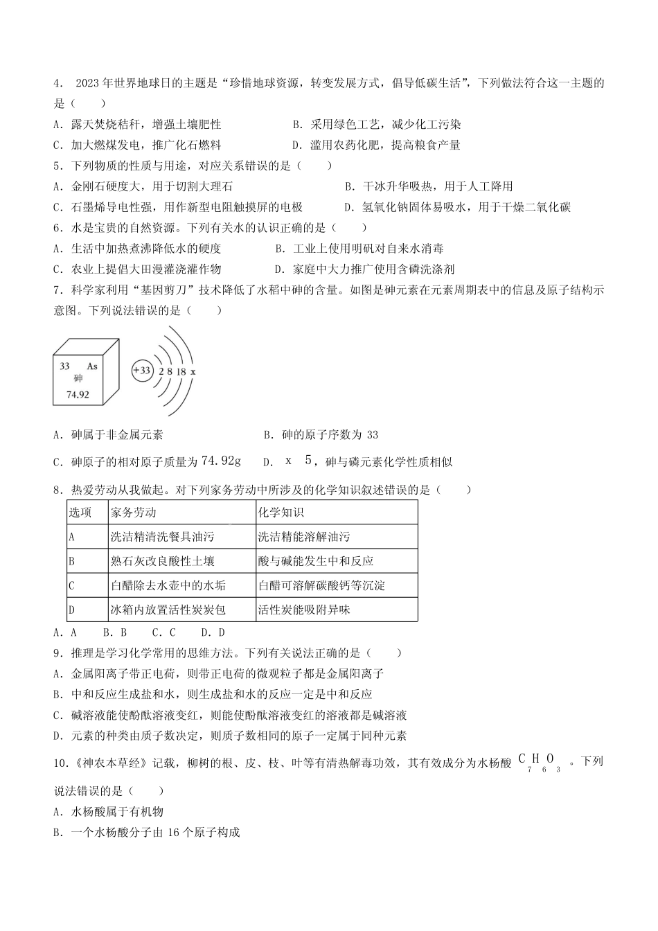 2023年山东省潍坊市中考化学真题(无答案) _第2页