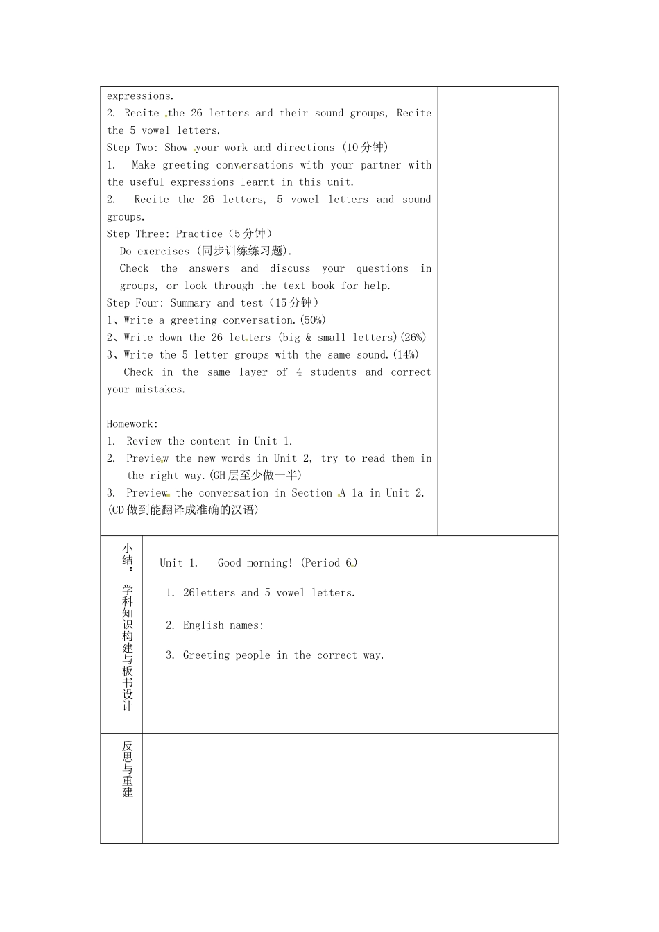 金识源秋六年级英语上册 Unit 1 Good morning（第6课时）教案 鲁教版五四制-鲁教版五四制小学六年级上册英语教案_第2页