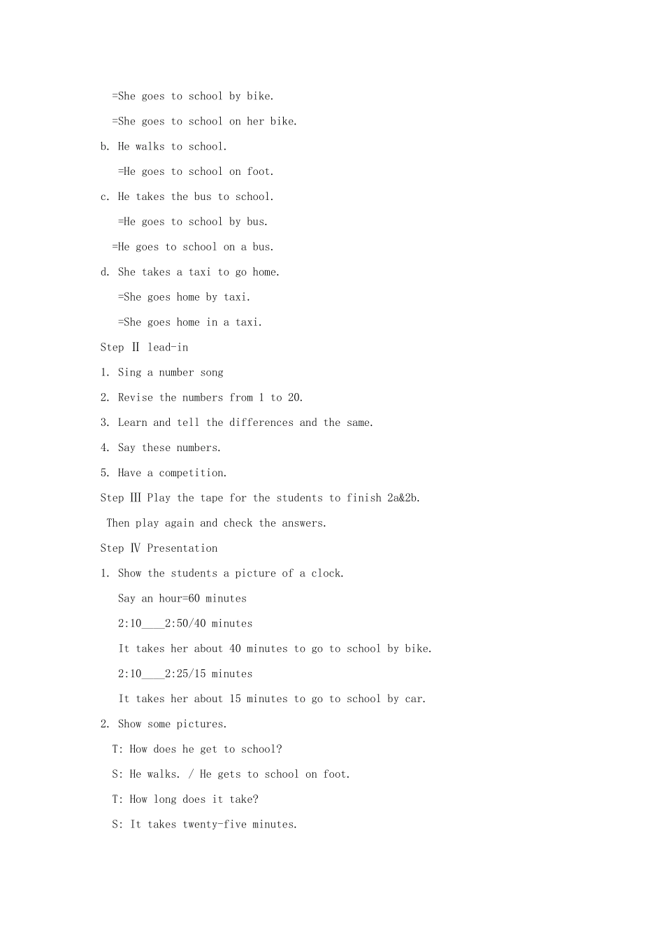 金识源六年级英语下册 Unit 5 How do you get to school Section A(3a-4)教案 鲁教版五四制-鲁教版五四制小学六年级下册英语教案_第3页