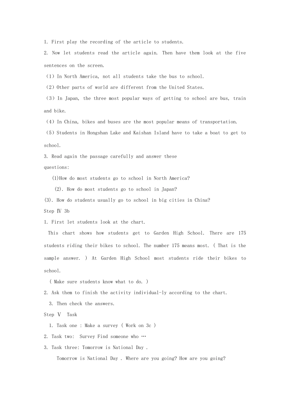 金识源六年级英语下册 Unit 5 How do you get to school Section B(3a-4)教案 鲁教版五四制-鲁教版五四制小学六年级下册英语教案_第3页