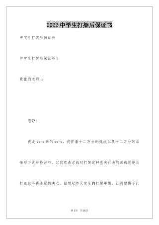 2024中学生打架后保证书