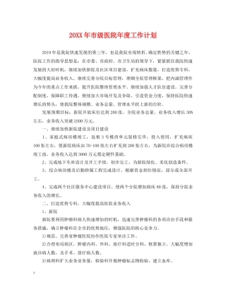 20XX年市级医院年度工作计划 
