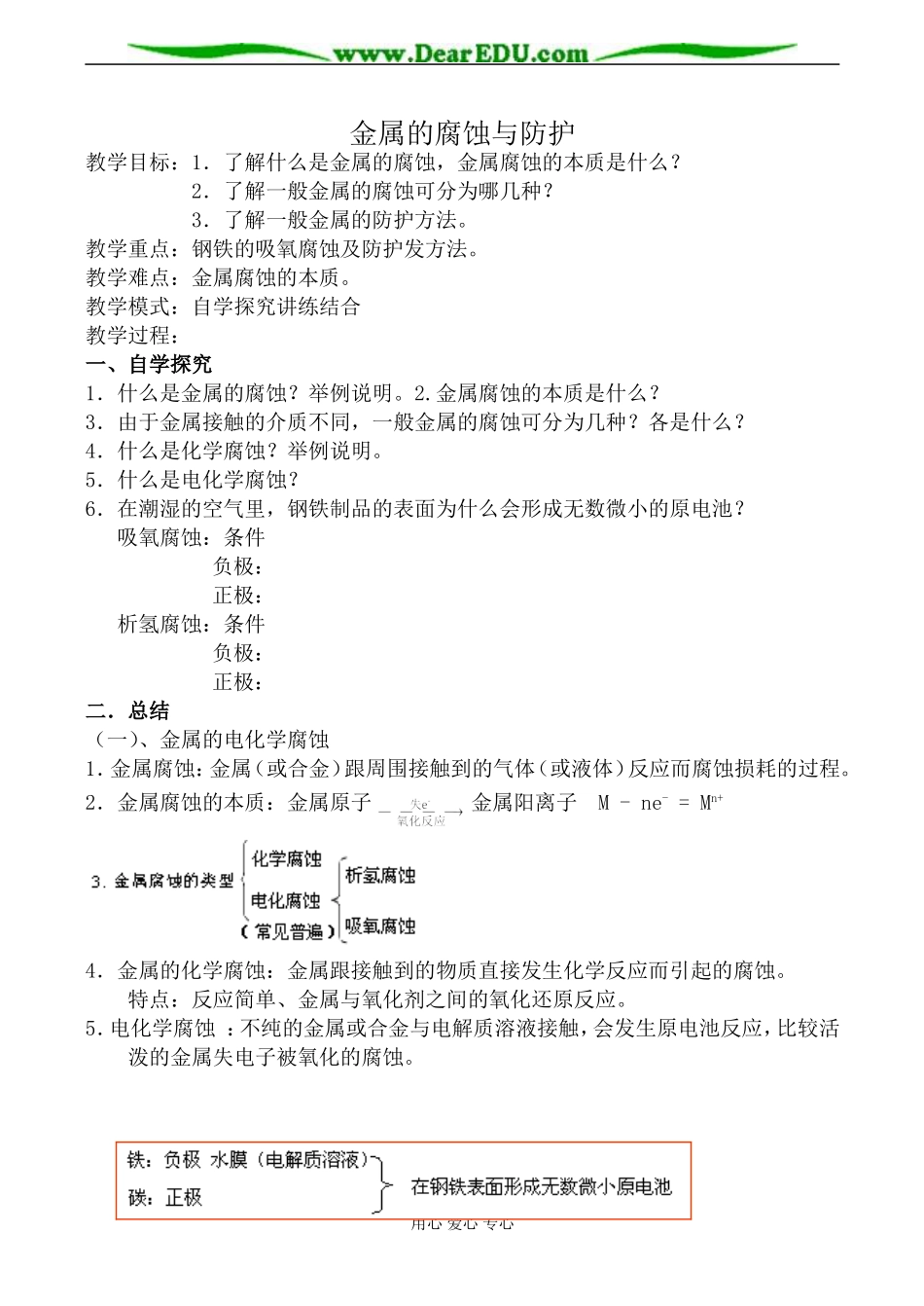 苏教版高中化学选修4金属的腐蚀与防护教案_第1页