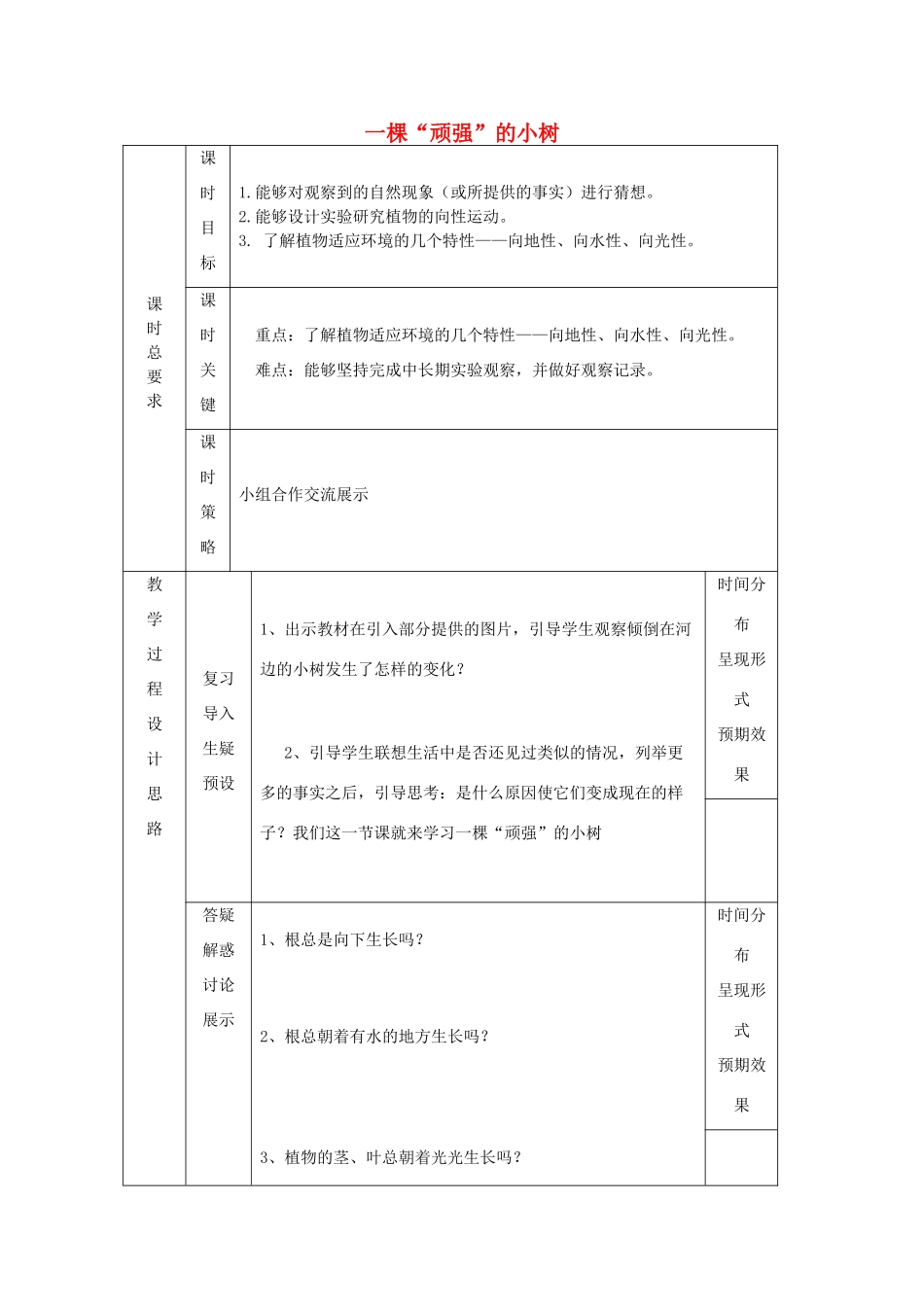 秋六年级科学上册 1.1《一棵顽强的小树》教案 湘教版-湘教版小学六年级上册自然科学教案_第1页