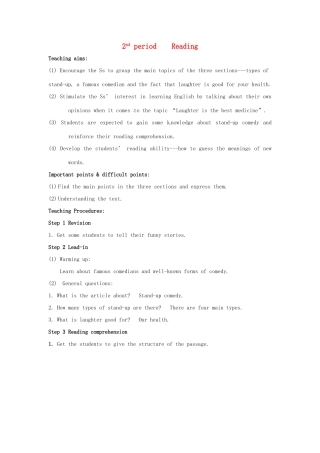 湖南省株洲市第四中学高二英语Module 6《Unit 1 Laughter is good for you》period 2教案