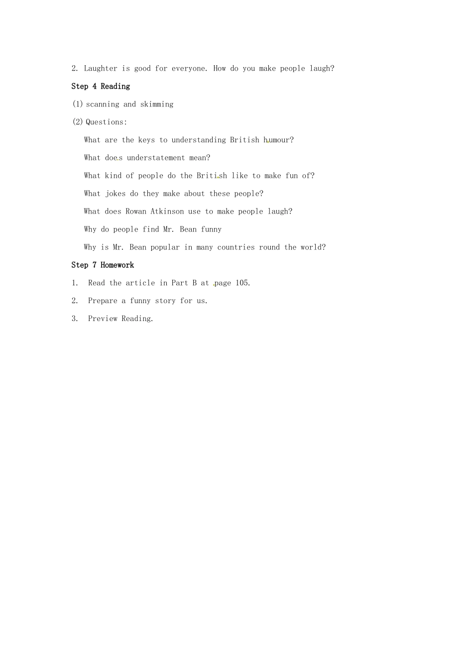 湖南省株洲市第四中学高二英语Module 6《Unit 1 Laughter is good for you》period 1教案_第2页